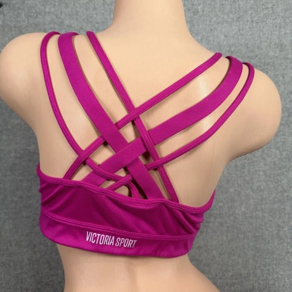 Victoria Sport Large Sports Bra Womens Pink Criss Cross Straps Stretch Scoop
